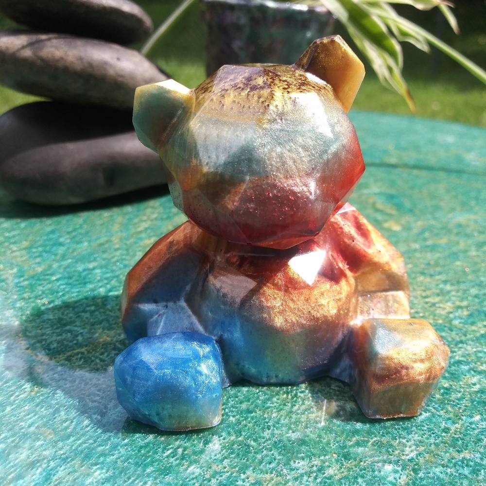 🧸SOLD🧸Colorful Teddy Bear Resin Art Cute Gift Gold Handmade Gifts - Picture 3 of 15